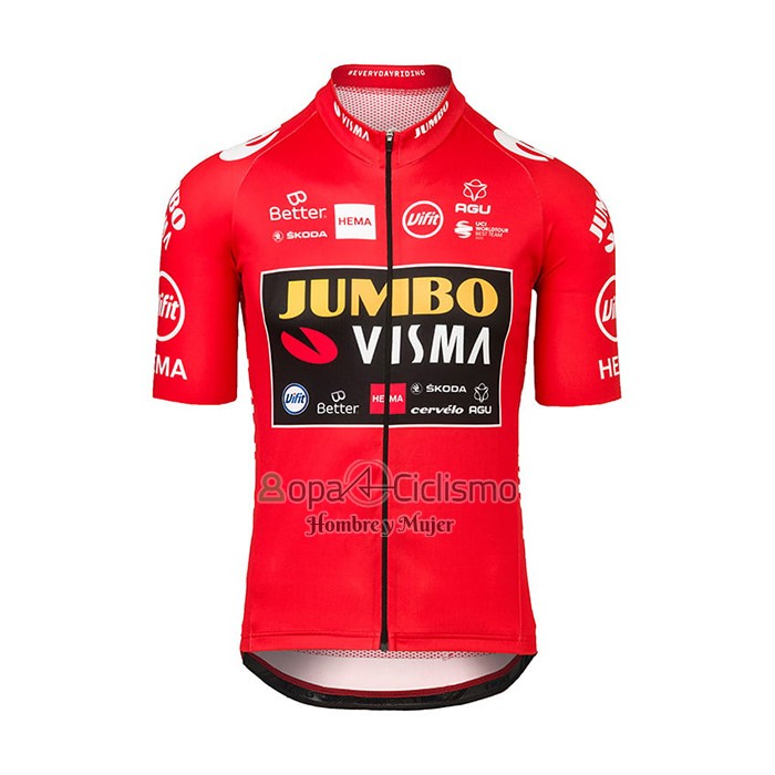 Jumbo Visma Ropa Ciclismo Culotte Corto 2021 Mangas Cortas Rojo